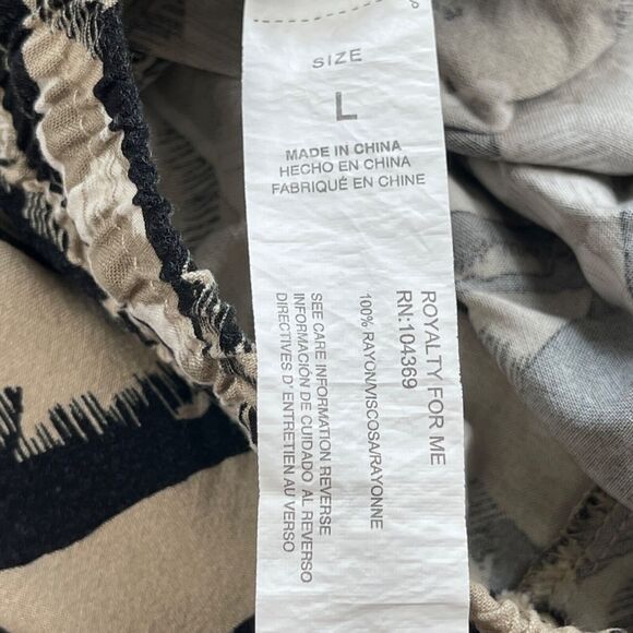 Royalty For Me Pants Womens Large Tan Tropical Leaf Wide Straight Leg Rayon - Picture 15 of 16